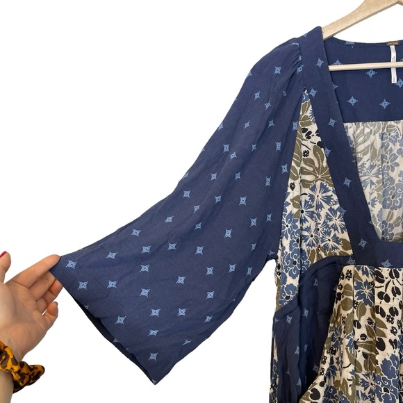 Free People Free People Mixed-Print Floral Mini Dress Size M Boho Beach Blue - Picture 6 of 12